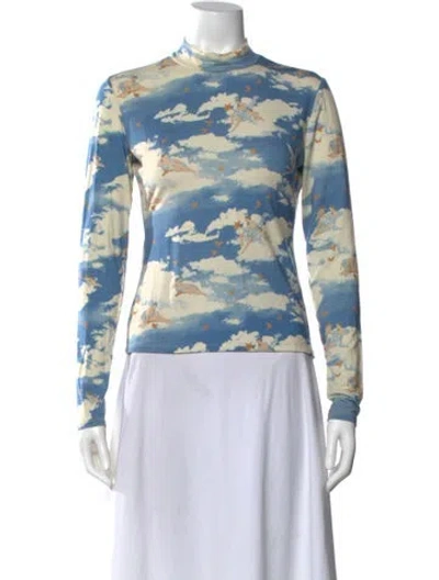 Pre-owned Reformation Printed Mock Neck Sweatshirt In Blue