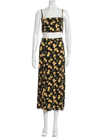 Pre-owned Reformation Printed Pleated Accents Skirt Set In Black
