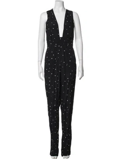 Pre-owned Reformation Printed Plunge Neckline Jumpsuit In Black