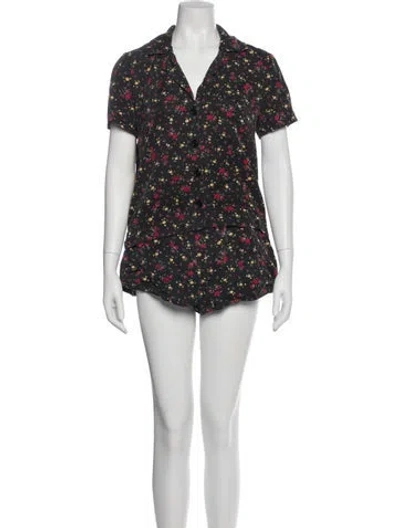 Pre-owned Reformation Printed Ruffle Embellishment Pajamas In Black