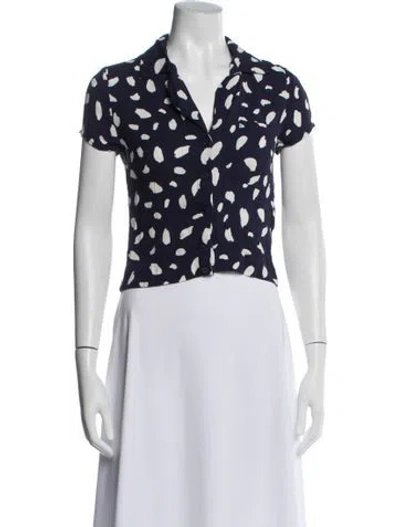 Pre-owned Reformation Printed Short Sleeve Blouse In Black