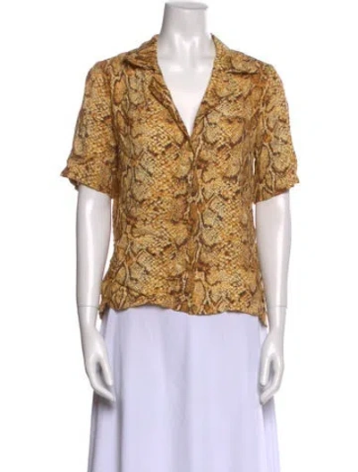 Pre-owned Reformation Printed Short Sleeve Button-up Top In Neutral