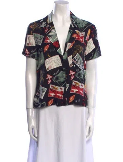 Pre-owned Reformation Printed Short Sleeve Button-up Top W/ Tags In Black