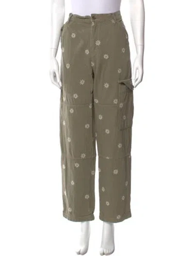 Pre-owned Reformation Printed Straight Leg Pants In Green