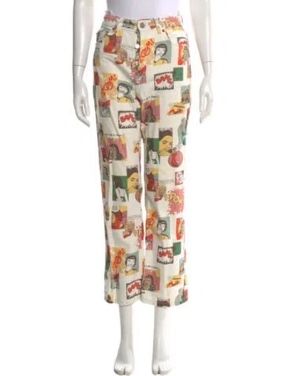 Pre-owned Reformation Printed Straight Leg Pants In Neutral