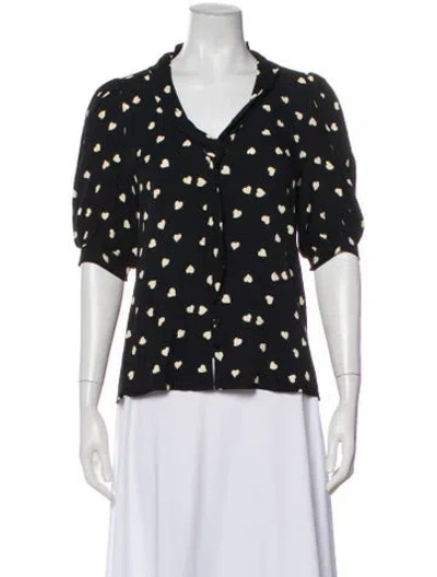 Pre-owned Reformation Printed V-neck Blouse In Black
