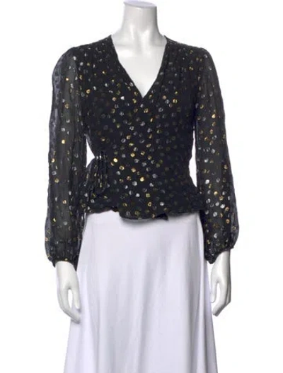 Pre-owned Reformation Printed V-neck Blouse In Black