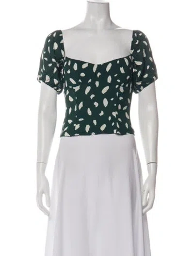 Pre-owned Reformation Printed V-neck Blouse In Green