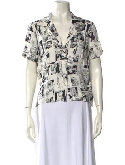 Pre-owned Reformation Printed V-neck Blouse In White