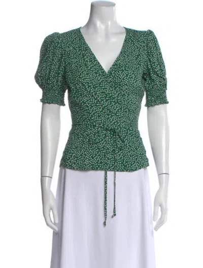 Pre-owned Reformation Printed V-neck Crop Top In Green