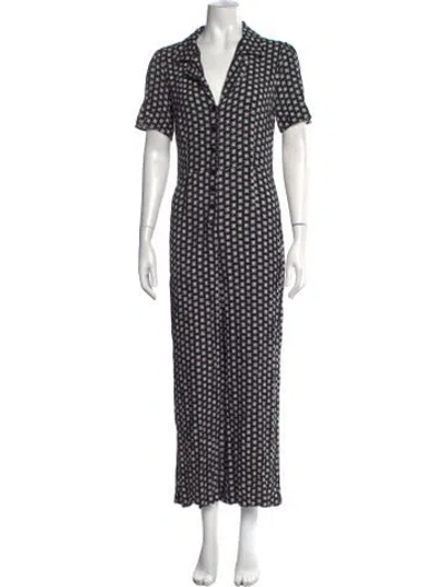 Pre-owned Reformation Printed V-neck Jumpsuit In Black