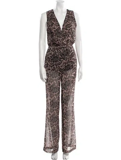 Pre-owned Reformation Printed V-neck Jumpsuit In Multi