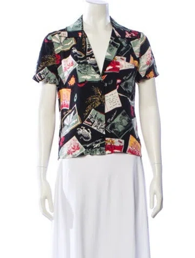 Pre-owned Reformation Printed V-neck Polo In Black