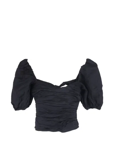 Pre-owned Reformation Puffed-sleeve Cropped-style Top In Black