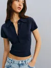Reformation Bentley Cotton-blend Short-sleeve Polo Sweater In Blue