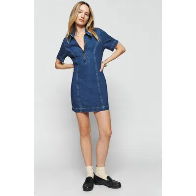 Reformation Quarter-zip Stretch Organic Cotton Denim Minidress In Blue