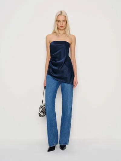 Reformation Top En Soie Quinley Bleu L In Blue