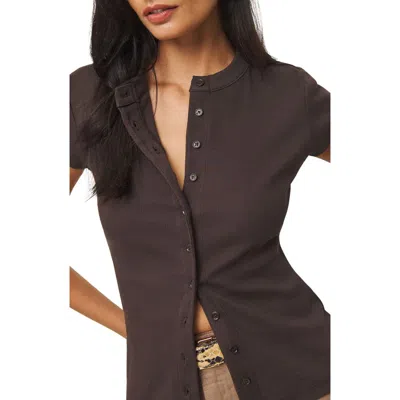 Reformation Raelynn Button Front Organic Cotton Knit Top In Brown