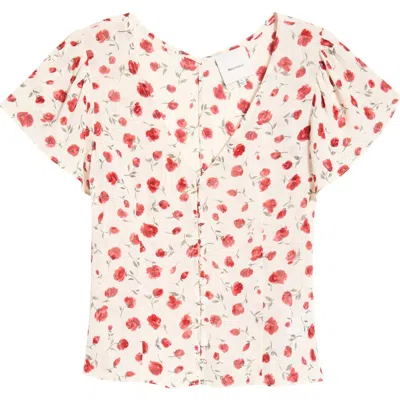 Reformation Ramona Floral Print V-neck Top In Multi