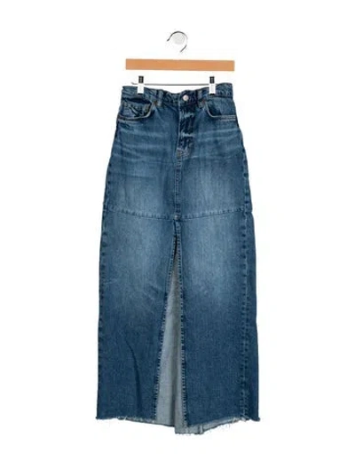 Pre-owned Reformation Raw-edge Trim Long Skirt In Blue