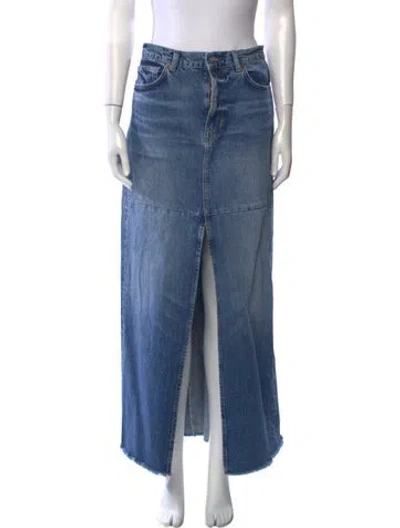 Pre-owned Reformation Raw-edge Trim Midi Length Skirt In Blue