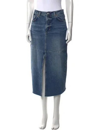 Pre-owned Reformation Raw-edge Trim Midi Length Skirt In Blue