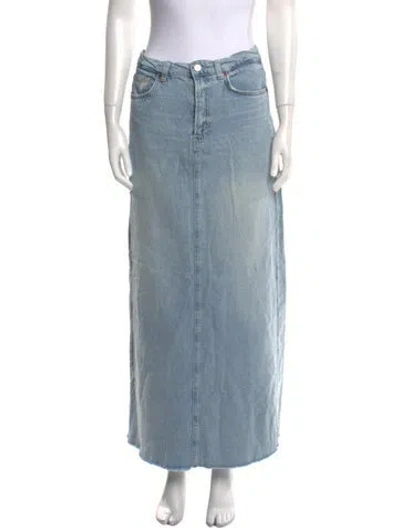 Pre-owned Reformation Raw-edge Trim Midi Length Skirt In Blue