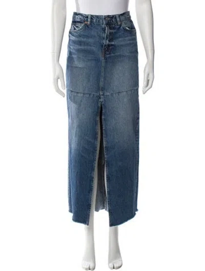 Pre-owned Reformation Raw-edge Trim Midi Length Skirt In Blue