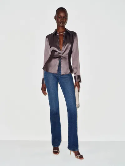 Reformation Raya Fitted Silk Shirt Grey 0 In Multi