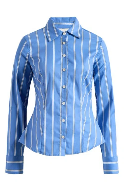 Reformation Raya Fitted Stretch Organic Cotton Shirt In Blue