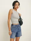 Reformation Raye Mid Rise Relaxed Jean Shorts In Chesapeake Studded
