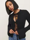 Reformation Rebecca Cashmere Blend Tie Front Cardigan In Black