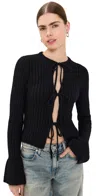Reformation Rebecca Cashmere Blend Tie Front Cardigan Black In Black