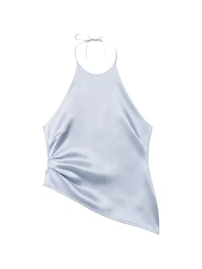 Reformation Reese Asymmetric Halterneck Top In Blue