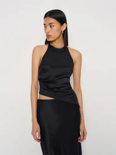 Reformation Reese Silk Top In Black