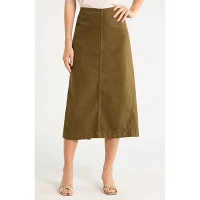 Reformation Regina Mid Rise Midi Skirt In Green