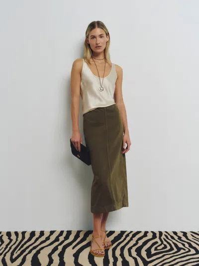 Reformation Regina Mid Rise Midi Skirt Green 12