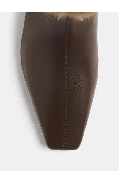 Reformation Remy Flat Ankle Boot With Faux Fur Trim In Brown