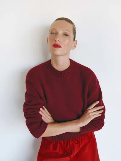 Reformation Remy Regenerative Wool Crew Sweater Red Large