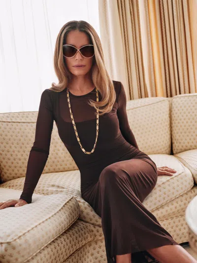 Reformation Rene Mesh Knit Dress Brown Xs