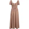 Reformation Rhett Checked Woven Midi Dress In Brown