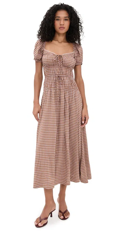Reformation Rhett Dress Audrie Check In Brown