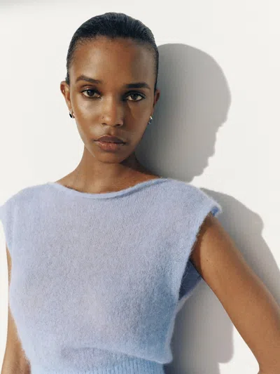 Reformation Rhiannon Sheer Alpaca Sweater Top Blue Xs