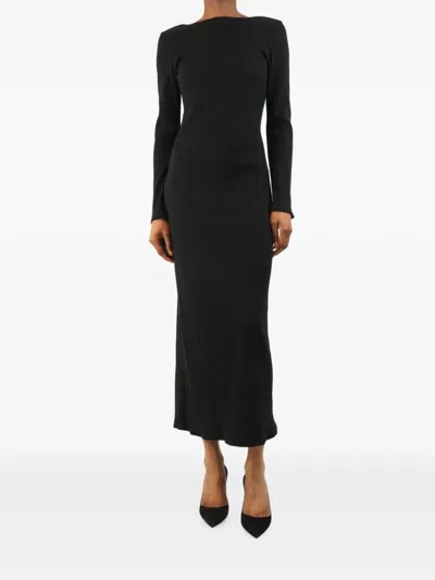 Pre-owned Reformation Ribbed Scoop-back Maxi Dress In Black