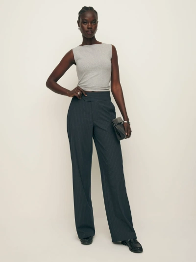 Reformation Risa Pant In Charcoal Stripe