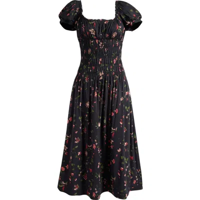 Reformation Riva Shirred Midi Dress In Black