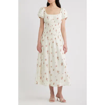Reformation Riva Shirred Midi Dress In Neutral