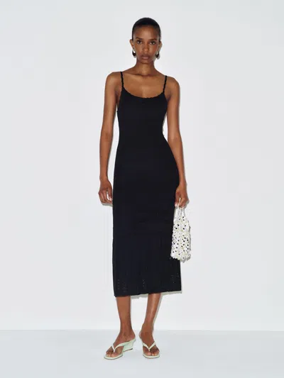 Reformation River Cotton Crochet Sweater Dress Black Xs