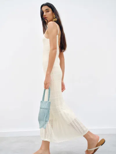 Reformation River Cotton Crochet Sweater Dress Ivory Small In White