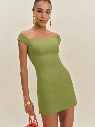 Reformation Robe En Lin Eby In Green